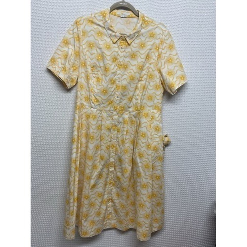 NWOT Boden Yellow Belted Short Slv Button Anastasia Shirt Dress Women 14R China